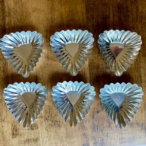 Vintage Swedish Sandbakkel Tartlet Molds 6 Fluted Metal Baking Forms Heart Shape